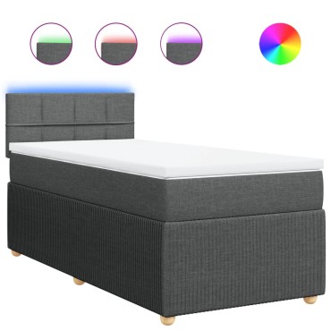 vidaXL Κρεβάτι Boxspring με Στρώμα Σκούρο Γκρι 90x200 εκ. Υφασμάτινο