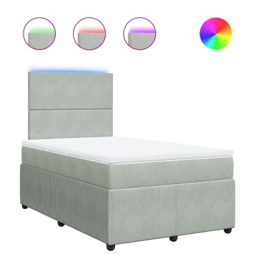 vidaXL Κρεβάτι Boxspring με Στρώμα Ανοιχτό Γκρι 120x200 εκ. Βελούδινο