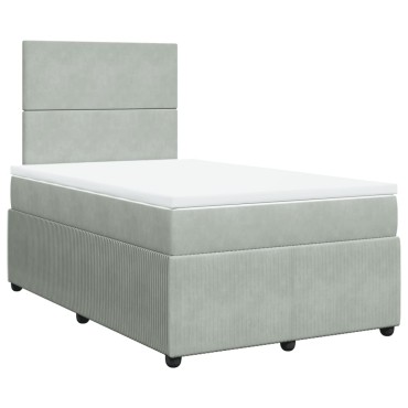 vidaXL Κρεβάτι Boxspring με Στρώμα Ανοιχτό Γκρι 120x200 εκ. Βελούδινο