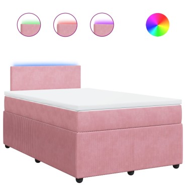 vidaXL Κρεβάτι Boxspring με Στρώμα Ροζ 120x200cm Βελούδινο 1 τεμ. - Μονό