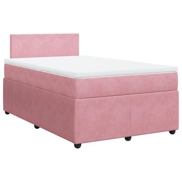 vidaXL Κρεβάτι Boxspring με Στρώμα Ροζ 120x200cm Βελούδινο 1 τεμ. - Μονό