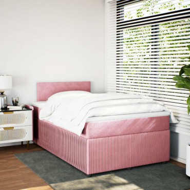 vidaXL Κρεβάτι Boxspring με Στρώμα Ροζ 120x200cm Βελούδινο 1 τεμ. - Μονό