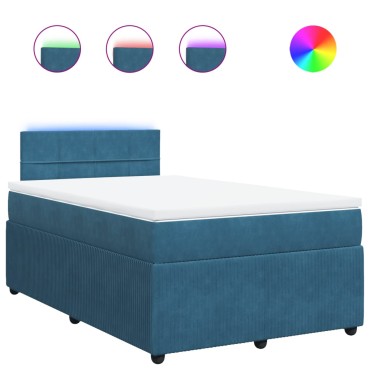 vidaXL Κρεβάτι Boxspring με Στρώμα Μπλε 120x200cm Βελούδινο 1 τεμ. - Μονό