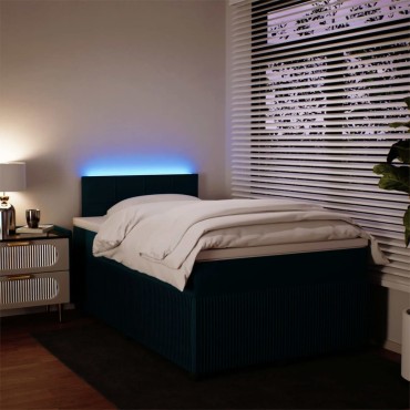 vidaXL Κρεβάτι Boxspring με Στρώμα Μπλε 120x200cm Βελούδινο 1 τεμ. - Μονό