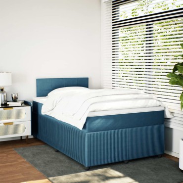 vidaXL Κρεβάτι Boxspring με Στρώμα Μπλε 120x200cm Βελούδινο 1 τεμ. - Μονό