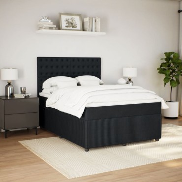 vidaXL Κρεβάτι Boxspring με Στρώμα Μαύρο 140x190cm Βελούδινο 1 τεμ. - Διπλό