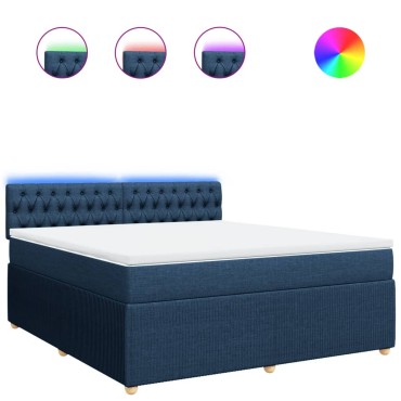 vidaXL Κρεβάτι Boxspring με Στρώμα Μπλε 180x200 εκ. Υφασμάτινο