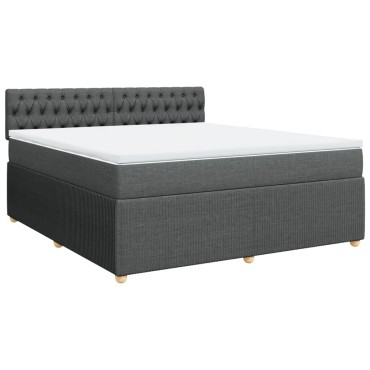 vidaXL Κρεβάτι Boxspring με Στρώμα Σκούρο Γκρι 180x200cm Υφασμάτιν 1 τεμ. - Διπλό