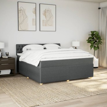 vidaXL Κρεβάτι Boxspring με Στρώμα Σκούρο Γκρι 180x200cm Υφασμάτιν 1 τεμ. - Διπλό