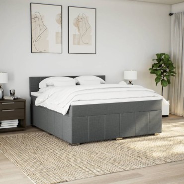vidaXL Κρεβάτι Boxspring με Στρώμα Σκούρο Γκρι 180x200cm Υφασμάτιν 1 τεμ. - Διπλό