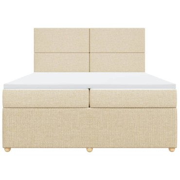 vidaXL Κρεβάτι Boxspring με Στρώμα Κρεμ 200x200cm Υφασμάτινο 1 τεμ. - Διπλό