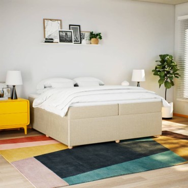 vidaXL Κρεβάτι Boxspring με Στρώμα Κρεμ 200x200cm Υφασμάτινο 1 τεμ. - Διπλό