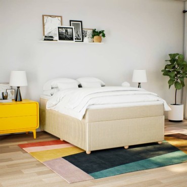 vidaXL Κρεβάτι Boxspring με Στρώμα Κρεμ 160x200cm Υφασμάτινο 1 τεμ. - Διπλό