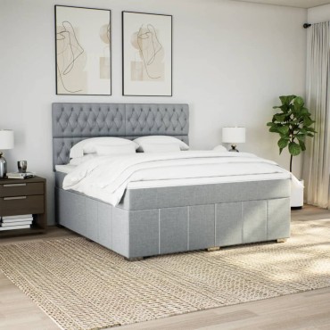 vidaXL Κρεβάτι Boxspring με Στρώμα Ανοιχτό Γκρι 180x200cm Υφασμάτινο 1 τεμ. - Διπλό