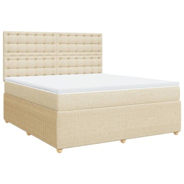 vidaXL Κρεβάτι Boxspring με Στρώμα Κρεμ 180x200cm Υφασμάτινο 1 τεμ. - Διπλό