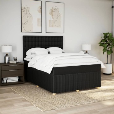 vidaXL Κρεβάτι Boxspring με Στρώμα Μαύρο 140x200cm Υφασμάτινο 1 τεμ. - Διπλό