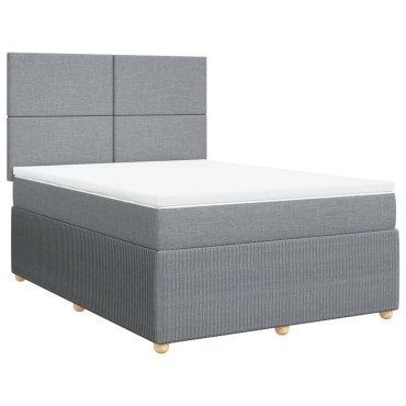 vidaXL Κρεβάτι Boxspring με Στρώμα Ανοιχτό Γκρι 140x200cm Υφασμάτινο 1 τεμ. - Διπλό