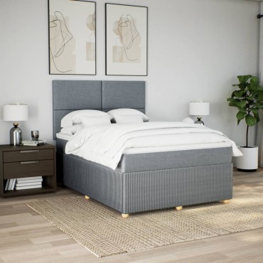 vidaXL Κρεβάτι Boxspring με Στρώμα Ανοιχτό Γκρι 140x200cm Υφασμάτινο 1 τεμ. - Διπλό