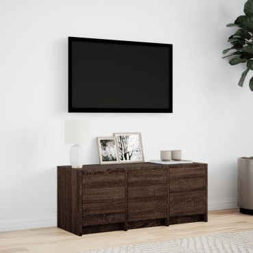 vidaXL Έπιπλο Τηλεόρασης με LED Καφέ Δρυς 97x34x40cm από Επεξ. Ξύλο
