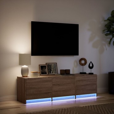 vidaXL Έπιπλο Τηλεόρασης με LED Καφέ Δρυς 140x34x40cm από Επεξ. Ξύλο