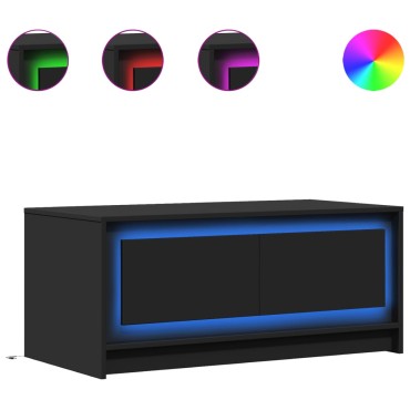 vidaXL Τραπεζάκι Σαλονιού με LED Φώτα Μαύρο από Επεξ. Ξύλο 100x50x43,5cm 1 τεμ.