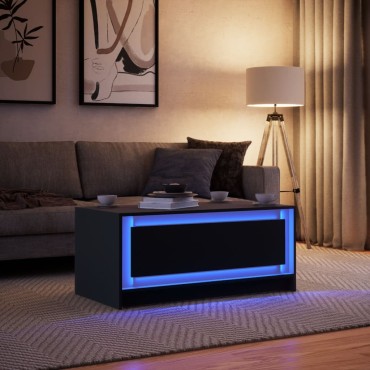 vidaXL Τραπεζάκι Σαλονιού με LED Φώτα Μαύρο από Επεξ. Ξύλο 100x50x43,5cm 1 τεμ.