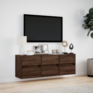 vidaXL Έπιπλο Τοίχου Τηλεόρασης με LED Καφέ Δρυς 130x31x45cm