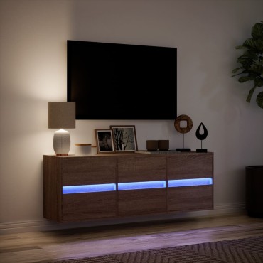 vidaXL Έπιπλο Τοίχου Τηλεόρασης με LED Καφέ Δρυς 130x31x45cm