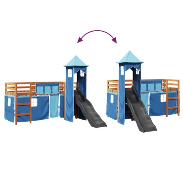 vidaXL Υπερυψωμένο Κρεβάτι με Πύργο Μπλε 90x190cm Μασίφ Ξύλο Πεύκου 1 τεμ. - Μονό