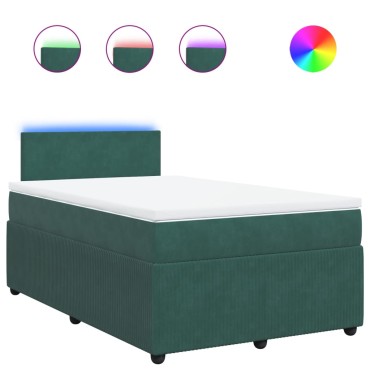 vidaXL Κρεβάτι Boxspring με Στρώμα Σκούρο Πράσινο 120x200εκ. Βελούδινο