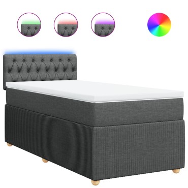 vidaXL Κρεβάτι Boxspring με Στρώμα Σκούρο Γκρι 90x200 εκ. Υφασμάτινο