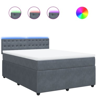 vidaXL Κρεβάτι Boxspring με Στρώμα Σκούρο Γκρι 140x190 εκ. Βελούδινο