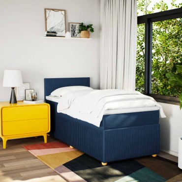 vidaXL Κρεβάτι Boxspring με Στρώμα Μπλε 100 x 200 εκ. Υφασμάτινο