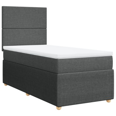 vidaXL Κρεβάτι Boxspring με Στρώμα Σκούρο Γκρι 90x200 εκ. Υφασμάτινο