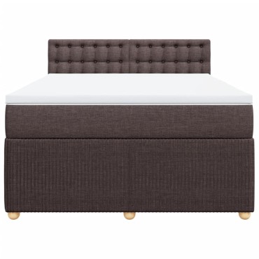 vidaXL Κρεβάτι Boxspring με Στρώμα Σκούρο Καφέ 140x200 εκ Υφασμάτινο