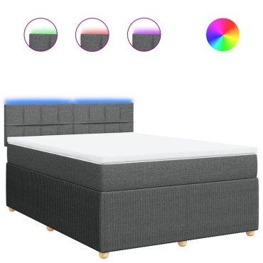 vidaXL Κρεβάτι Boxspring με Στρώμα Σκούρο Γκρι 140x200cm Υφασμάτινο 1 τεμ. - Διπλό