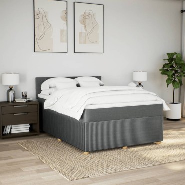 vidaXL Κρεβάτι Boxspring με Στρώμα Σκούρο Γκρι 140x200cm Υφασμάτινο 1 τεμ. - Διπλό