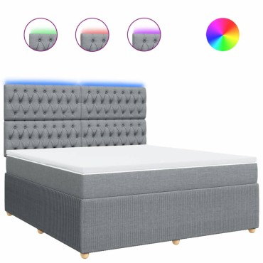 vidaXL Κρεβάτι Boxspring με Στρώμα Ανοιχτό Γκρι 180x200cm Υφασμάτινο 1 τεμ. - Διπλό
