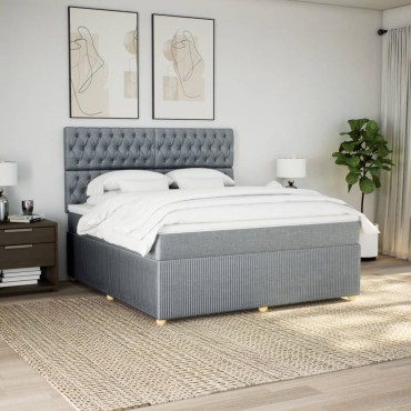 vidaXL Κρεβάτι Boxspring με Στρώμα Ανοιχτό Γκρι 180x200cm Υφασμάτινο 1 τεμ. - Διπλό