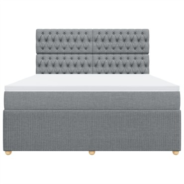 vidaXL Κρεβάτι Boxspring με Στρώμα Ανοιχτό Γκρι 180x200cm Υφασμάτινο 1 τεμ. - Διπλό