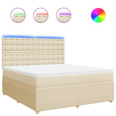 vidaXL Κρεβάτι Boxspring με Στρώμα Κρεμ 180x200cm Υφασμάτινο 1 τεμ. - Διπλό