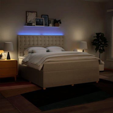 vidaXL Κρεβάτι Boxspring με Στρώμα Κρεμ 180x200cm Υφασμάτινο 1 τεμ. - Διπλό