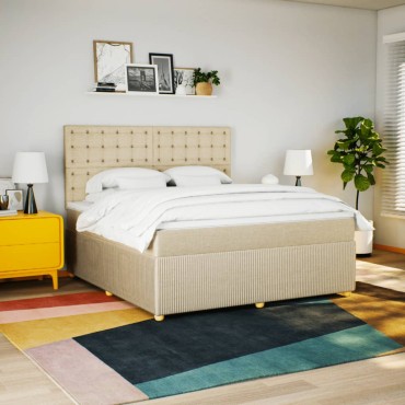 vidaXL Κρεβάτι Boxspring με Στρώμα Κρεμ 180x200cm Υφασμάτινο 1 τεμ. - Διπλό