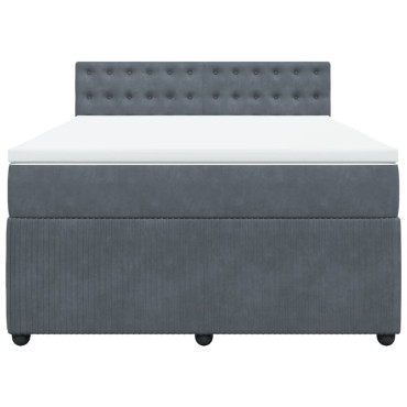 vidaXL Κρεβάτι Boxspring με Στρώμα Σκούρο Γκρι 140x190 εκ. Βελούδινο