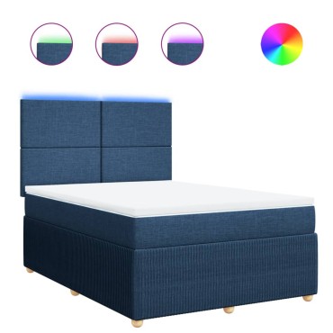 vidaXL Κρεβάτι Boxspring με Στρώμα Μπλε 140x200cm Υφασμάτινο 1 τεμ. - Διπλό