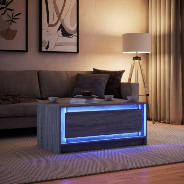 vidaXL Τραπεζάκι Σαλονιού με Φώτα LED Γκρι Sonoma Επεξ. Ξύλο 100x50x43,5cm 1 τεμ.