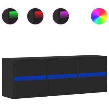 vidaXL Έπιπλο Τοίχου Τηλεόρασης με LED Μαύρο 130x31x45cm