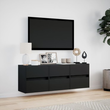vidaXL Έπιπλο Τοίχου Τηλεόρασης με LED Μαύρο 130x31x45cm