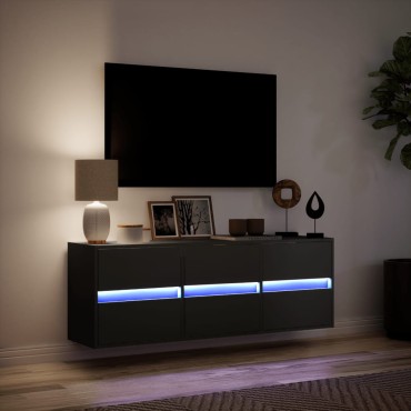 vidaXL Έπιπλο Τοίχου Τηλεόρασης με LED Μαύρο 130x31x45cm