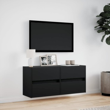vidaXL Έπιπλο Τοίχου Τηλεόρασης με LED Μαύρο 100x31x45cm
